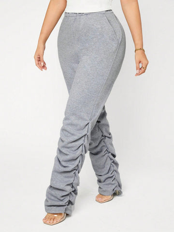 SXY Solid Elastic Waist Ruched Sweatpants SXY Solid Elastic Waist Ruched Sweatpants
