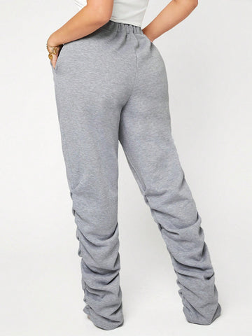 SXY Solid Elastic Waist Ruched Sweatpants SXY Solid Elastic Waist Ruched Sweatpants