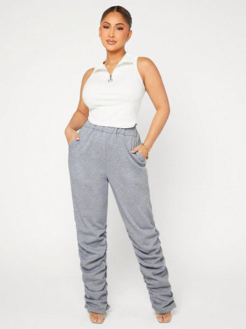 SXY Solid Elastic Waist Ruched Sweatpants SXY Solid Elastic Waist Ruched Sweatpants