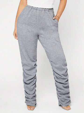 SXY Solid Elastic Waist Ruched Sweatpants SXY Solid Elastic Waist Ruched Sweatpants