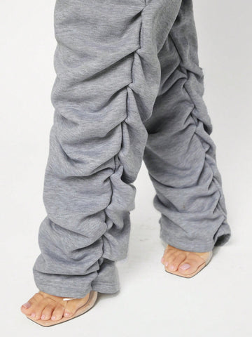 SXY Solid Elastic Waist Ruched Sweatpants SXY Solid Elastic Waist Ruched Sweatpants