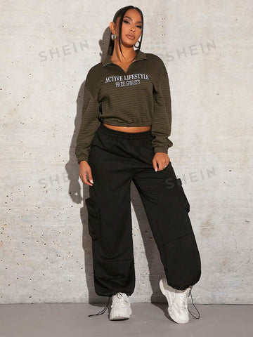 SXY Solid Flap Pocket Side Elastic Waist Sweatpants Winter Women Clothes SXY Solid Flap Pocket Side Elastic Waist Sweatpants Winter Women Clothes