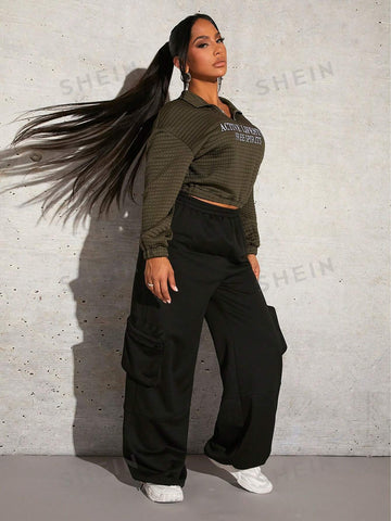 SXY Solid Flap Pocket Side Elastic Waist Sweatpants Winter Women Clothes SXY Solid Flap Pocket Side Elastic Waist Sweatpants Winter Women Clothes