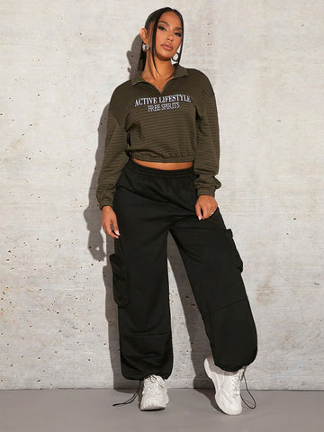 SXY Solid Flap Pocket Side Elastic Waist Sweatpants Winter Women Clothes SXY Solid Flap Pocket Side Elastic Waist Sweatpants Winter Women Clothes