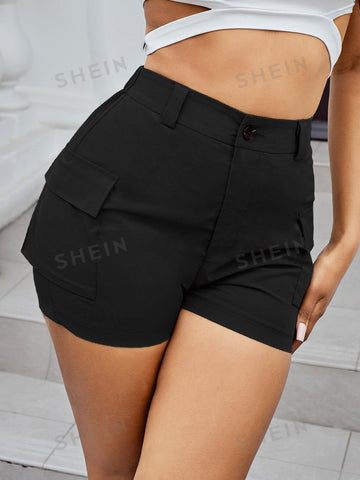 SXY Solid Flap Pockets Utility Shorts SXY Solid Flap Pockets Utility Shorts