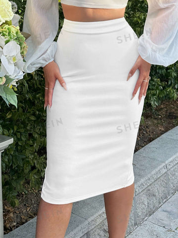 SXY Solid High Waist Pencil Skirt SXY Solid High Waist Pencil Skirt