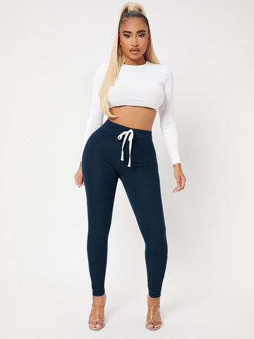 SXY Solid Knot Front Skinny Sweatpants SXY Solid Knot Front Skinny Sweatpants