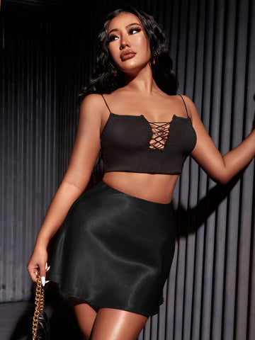 SXY Solid Satin Zipper Side Mini Skirt SXY Solid Satin Zipper Side Mini Skirt