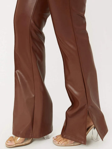 SXY Spring Zipper Fly Front Slit Hem Tight PU Long Leather Pants SXY Spring Zipper Fly Front Slit Hem Tight PU Long Leather Pants