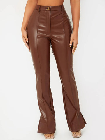 SXY Spring Zipper Fly Front Slit Hem Tight PU Long Leather Pants SXY Spring Zipper Fly Front Slit Hem Tight PU Long Leather Pants