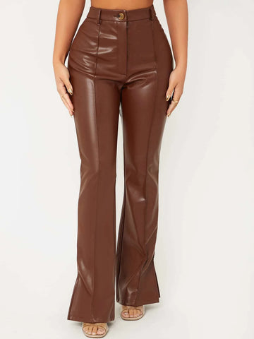 SXY Spring Zipper Fly Front Slit Hem Tight PU Long Leather Pants SXY Spring Zipper Fly Front Slit Hem Tight PU Long Leather Pants