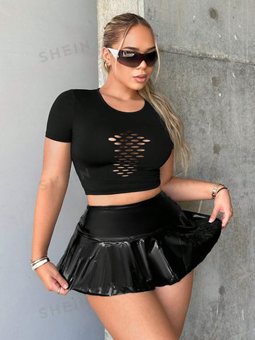SXY Summer Sexy High Waist PU Leather Flare Hem Skirt SXY Summer Sexy High Waist PU Leather Flare Hem Skirt