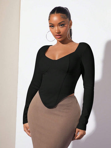 SXY Sweetheart Neck Asymmetrical Hem Tee SXY Sweetheart Neck Asymmetrical Hem Tee