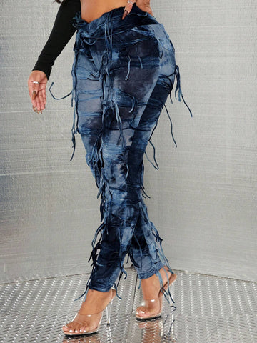 SXY Tie Dye Fringe Trim Leggings SXY Tie Dye Fringe Trim Leggings