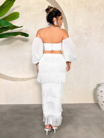 Vacation Cute Resort Beach Wear Abaya Bohemian Holiday Ruched Layered Cake Flounce Hem Summer Sexy Fringe See-Through Chiffon Crop Top And Long White Skirt Stretchy Fringe Skirt Set For Women Two Piece Outfits Vacation Cute Resort Beach Wear Abaya Bohemian Holiday Ruched Layered Cake Flounce Hem Summer Sexy Fringe See-Through Chiffon Crop Top And Long White Skirt Stretchy Fringe Skirt Set For Women Two Piece Outfits