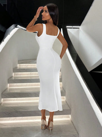 SXY Valentine's Day Gorgeous Women's White Bra With Fishbone Square Neckline, Irregular Mermaid Hem, Sexy, High-End Temperament, Tight Covering Hips, Long High-Elastic Breastless Suspender Dress SXY Valentine's Day Gorgeous Women's White Bra With Fishbone Square Neckline, Irregular Mermaid Hem, Sexy, High-End Temperament, Tight Covering Hips, Long High-Elastic Breastless Suspender Dress