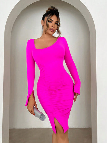 SXY Women'S Asymmetric Neckline Split Hem Slim Fit Dress Birthday Outfit Spring Women Clothes Valentine Day SXY Women'S Asymmetric Neckline Split Hem Slim Fit Dress Birthday Outfit Spring Women Clothes Valentine Day