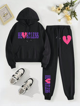 Women'S Love Heart & Letter Print Hoodie And Jogger Pants Set