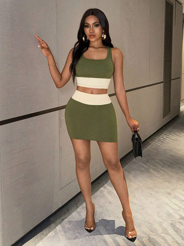 Women Fashionable Summer Simple Slim Strap Mini Skirt Set Women Fashionable Summer Simple Slim Strap Mini Skirt Set