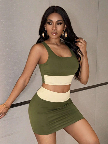 Women Fashionable Summer Simple Slim Strap Mini Skirt Set Women Fashionable Summer Simple Slim Strap Mini Skirt Set