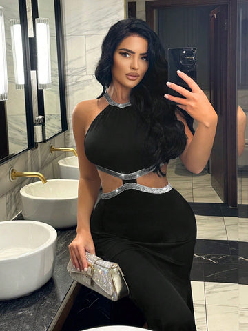 SXY Women Valentine's Day Long Dress With Beaded Halter Neckline SXY Women Valentine's Day Long Dress With Beaded Halter Neckline