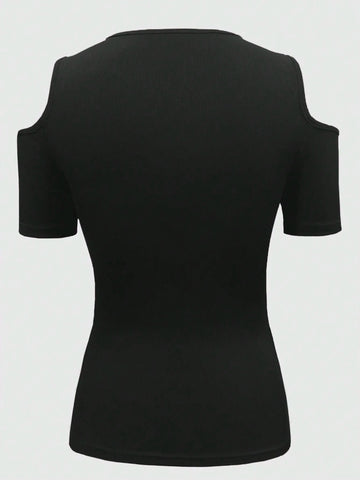 Women's Cold Shoulder Strap Cross Detail Top Women's Cold Shoulder Strap Cross Detail Top