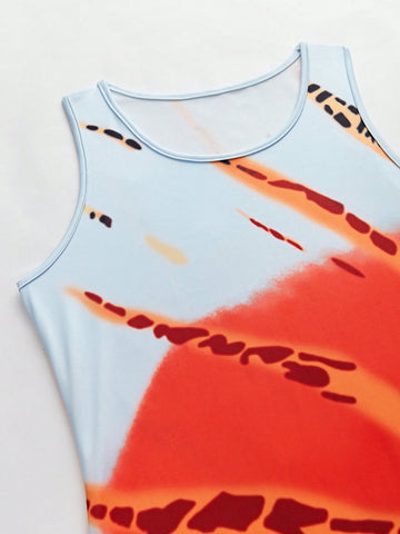 SXY Women's Color Block Tie-Dye Printed Dress SXY Women's Color Block Tie-Dye Printed Dress