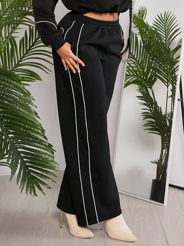 SXY Women's Colorblock Rolled Hem Straight Sweatpants SXY Women's Colorblock Rolled Hem Straight Sweatpants