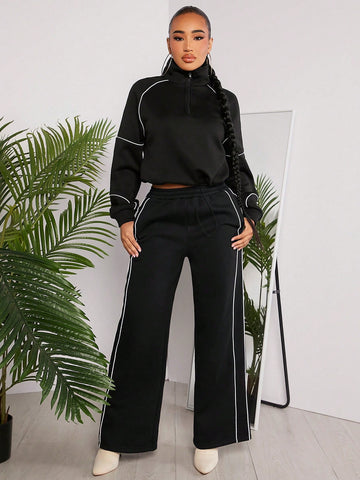 SXY Women's Colorblock Rolled Hem Straight Sweatpants SXY Women's Colorblock Rolled Hem Straight Sweatpants