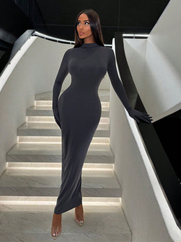 SXY Women's Slimming Turtleneck Long Sleeve Dress With Hand Covers SXY Women's Slimming Turtleneck Long Sleeve Dress With Hand Covers