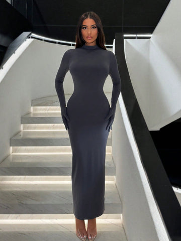 SXY Women's Slimming Turtleneck Long Sleeve Dress With Hand Covers SXY Women's Slimming Turtleneck Long Sleeve Dress With Hand Covers