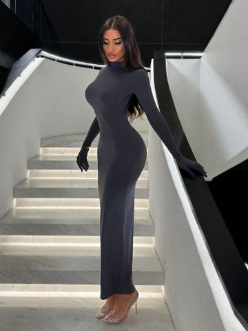 SXY Women's Slimming Turtleneck Long Sleeve Dress With Hand Covers SXY Women's Slimming Turtleneck Long Sleeve Dress With Hand Covers