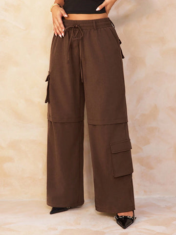 SXY Women's Solid Color Drawstring Pocket Casual Pants SXY Women's Solid Color Drawstring Pocket Casual Pants