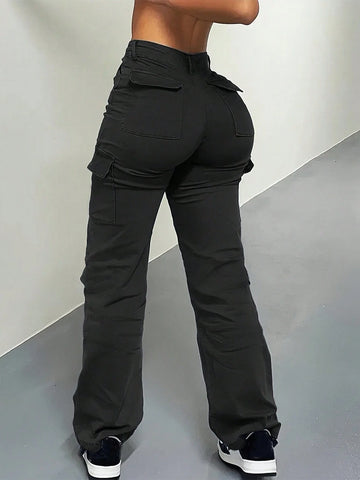 SXY Women's Solid Color Flap Pocket Long Pants SXY Women's Solid Color Flap Pocket Long Pants