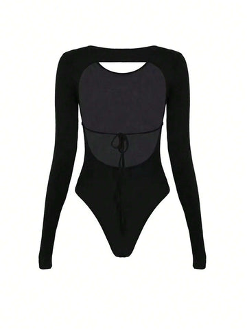 Women's Solid Color Simple Backless Strap Bodysuit Women's Solid Color Simple Backless Strap Bodysuit
