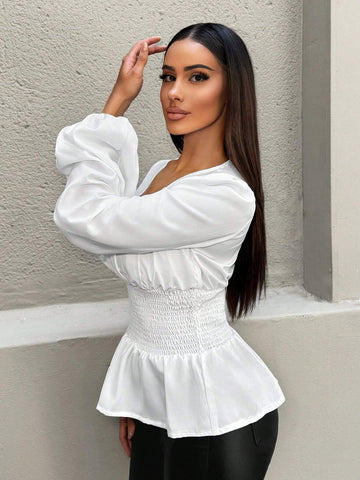 SXY Women's Solid Color Square Collar Lantern Sleeve Elegant, Formal, Romantic Blouse SXY Women's Solid Color Square Collar Lantern Sleeve Elegant, Formal, Romantic Blouse