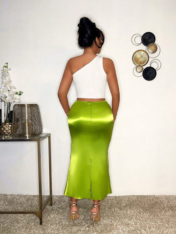 SXY Women's V-Waist Bodycon Fish Tail Skirt With Color Block Hem For Summer SXY Women's V-Waist Bodycon Fish Tail Skirt With Color Block Hem For Summer