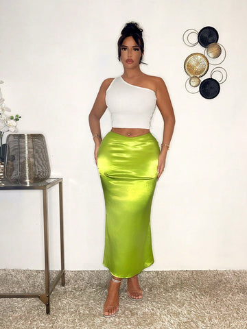 SXY Women's V-Waist Bodycon Fish Tail Skirt With Color Block Hem For Summer SXY Women's V-Waist Bodycon Fish Tail Skirt With Color Block Hem For Summer