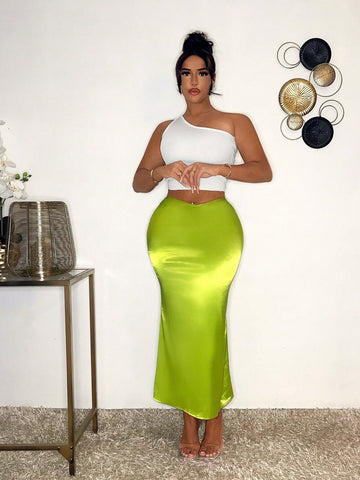 SXY Women's V-Waist Bodycon Fish Tail Skirt With Color Block Hem For Summer SXY Women's V-Waist Bodycon Fish Tail Skirt With Color Block Hem For Summer