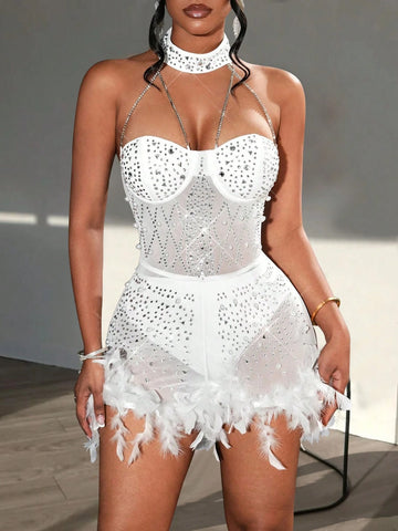 2024 New Sexy & Elegant High-End Party Mesh Sequin Bubble Strap Sheer Jumpsuit For Women 2024 New Sexy & Elegant High-End Party Mesh Sequin Bubble Strap Sheer Jumpsuit For Women