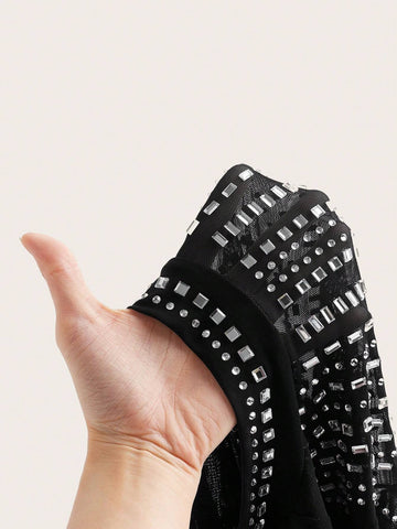 2024 New Style Elegant Long Sleeve Mesh Sheer Rhinestone Embellished Bodysuit - L 2024 New Style Elegant Long Sleeve Mesh Sheer Rhinestone Embellished Bodysuit - L