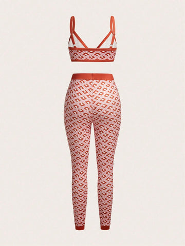 2024 Summer Women's Fashion Plaid & Printed Bikini Top & Pants Set, With Skinny Casual Sports Pants-E 2024 Summer Women's Fashion Plaid & Printed Bikini Top & Pants Set, With Skinny Casual Sports Pants-E