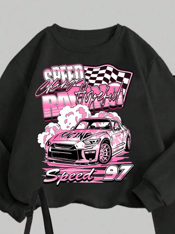 2pcs/Set Casual Racing Pattern Round Neck Sweatshirt And Tight Leggings Set, Autumn/Winter Outfit 2pcs/Set Casual Racing Pattern Round Neck Sweatshirt And Tight Leggings Set, Autumn/Winter Outfit