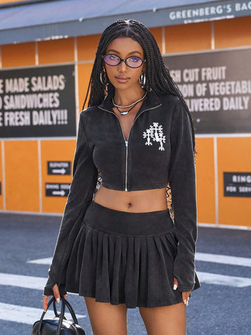 2pcs Women Street Style Snow Flake Fabric Sets 2pcs Women Street Style Snow Flake Fabric Sets