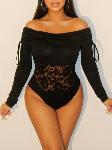 One-Shoulder Rope-Decorated Waist With Lace Trim One-Shoulder Rope-Decorated Waist With Lace Trim