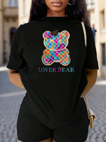 Summer Sports And Casual Style Colorful Bear Pattern Printed T-Shirt And Shorts Set Summer Sports And Casual Style Colorful Bear Pattern Printed T-Shirt And Shorts Set