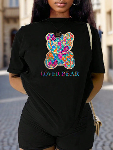 Summer Sports And Casual Style Colorful Bear Pattern Printed T-Shirt And Shorts Set Summer Sports And Casual Style Colorful Bear Pattern Printed T-Shirt And Shorts Set