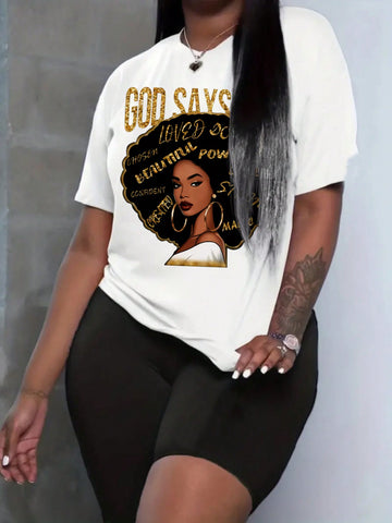 Women'S Letter And Character Printed Short Sleeve T-Shirt And Shorts Set Women'S Letter And Character Printed Short Sleeve T-Shirt And Shorts Set