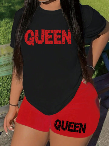 Women'S Letter Printed T-Shirt And Shorts Set Women'S Letter Printed T-Shirt And Shorts Set