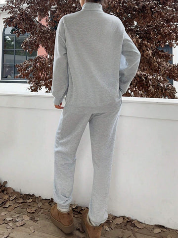 Women Casual Stand Collar Half-Zip Loose Long Sleeve Thermal Lined Sweatshirt And Sweatpants Set, Suitable For Autumn/Winter Women Casual Stand Collar Half-Zip Loose Long Sleeve Thermal Lined Sweatshirt And Sweatpants Set, Suitable For Autumn/Winter